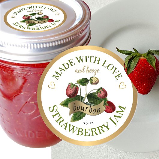 Gemaakt met Liefde en Bourbon Strawberry Jam Label