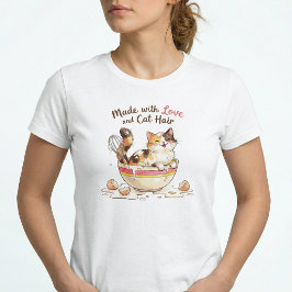 Gemaakt met Liefde en Kattenhaar Grappige Kattenmo T-shirt