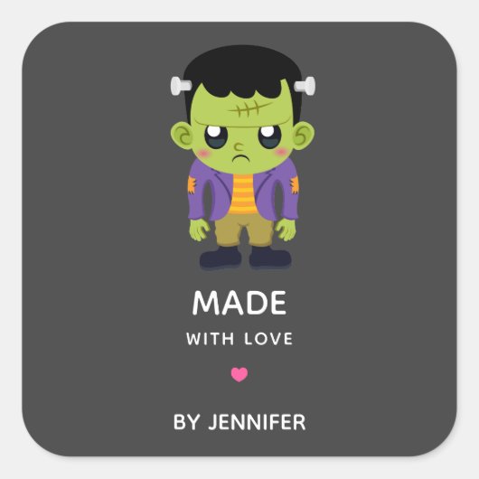 Gemaakt met Liefde Frankenstein Monster Halloween Vierkante Sticker (Voorkant)