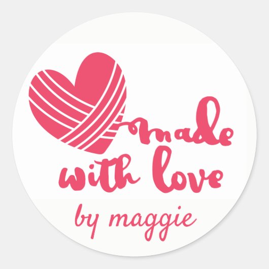 Gemaakt met liefde garen gehaakte gebreide handgem ronde sticker (Voorkant)