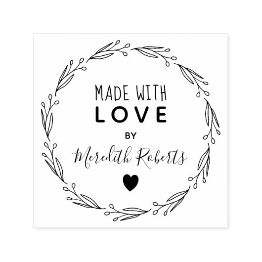 Gemaakt met liefde gepersonaliseerd botanisch krui  zelfinktende stempel (Design)