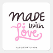 Gemaakt met liefde Gepersonaliseerd Roze Vierkant  Vierkante Sticker (Voorkant)