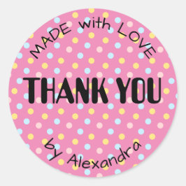 Gemaakt met LIEFDE gepersonaliseerde polka stip Ronde Sticker