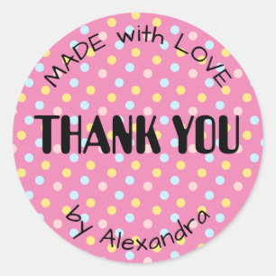 Gemaakt met LIEFDE gepersonaliseerde polka stip Ronde Sticker