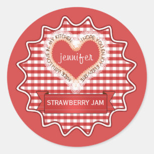 Gemaakt met liefde Gingham Red Ronde Sticker