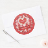 Gemaakt met liefde Gingham Red Ronde Sticker (Envelop)