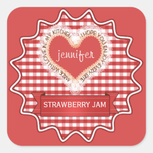Gemaakt met liefde Gingham Red Vierkante Sticker