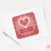 Gemaakt met liefde Gingham Red Vierkante Sticker (Envelop)