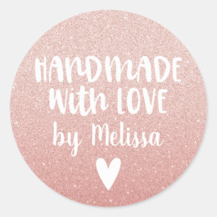 Gemaakt met Liefde Girly Pink Glitter Ronde Sticker
