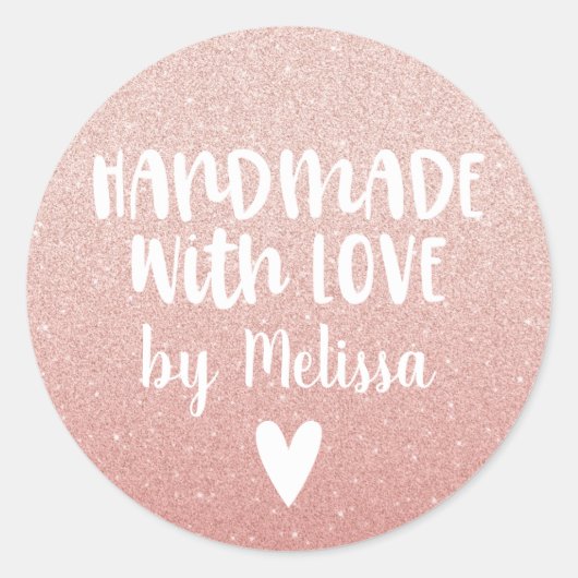 Gemaakt met Liefde Girly Pink Glitter Ronde Sticker (Voorkant)