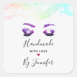 Gemaakt met Liefde Glamoureuze Paarse Eyes Waterve Vierkante Sticker