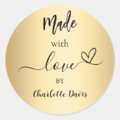 Gemaakt met liefde gouden naam ronde sticker (Voorkant)