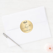 Gemaakt met liefde gouden naam ronde sticker (Envelop)