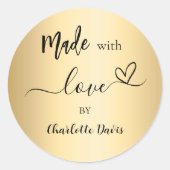 Gemaakt met liefde gouden naam ronde sticker (Voorkant)