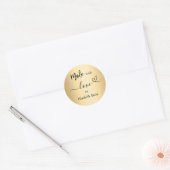 Gemaakt met liefde gouden naam ronde sticker (Envelop)