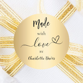 Gemaakt met liefde gouden naam ronde sticker