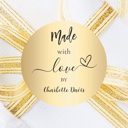 Gemaakt met liefde gouden naam ronde sticker