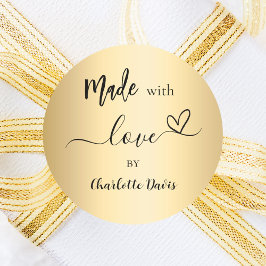 Gemaakt met liefde gouden naam ronde sticker