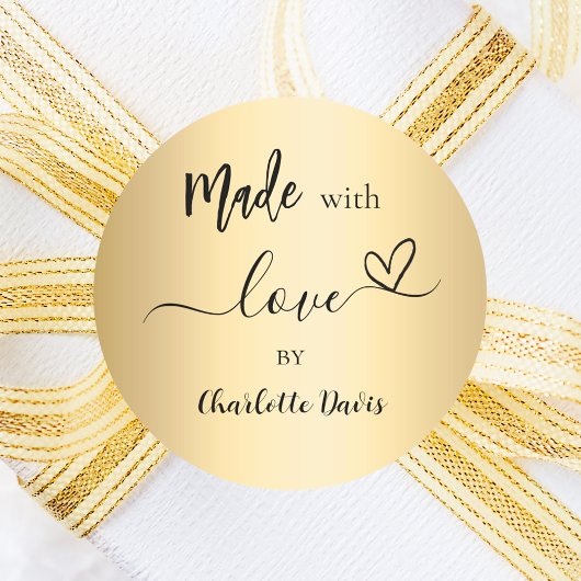 Gemaakt met liefde gouden naam ronde sticker