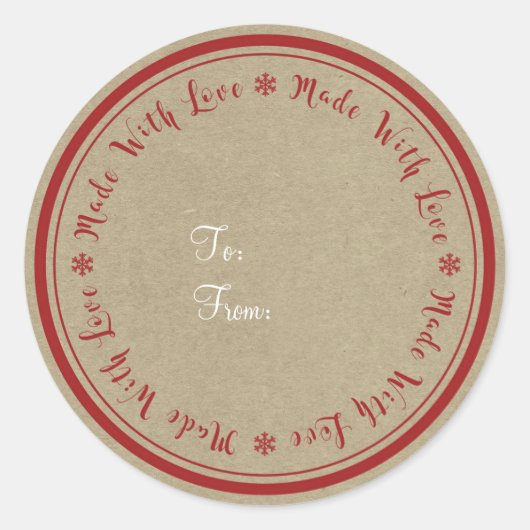 Gemaakt met Liefde Handgemaakte Rustieke Kraft Ker Ronde Sticker (Voorkant)