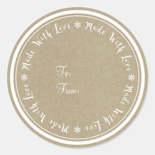 Gemaakt met Liefde Handgemaakte Rustieke Kraft Ker Ronde Sticker (Voorkant)