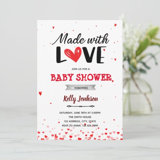 Gemaakt met liefde hart baby shower kaart (Staand voorkant)