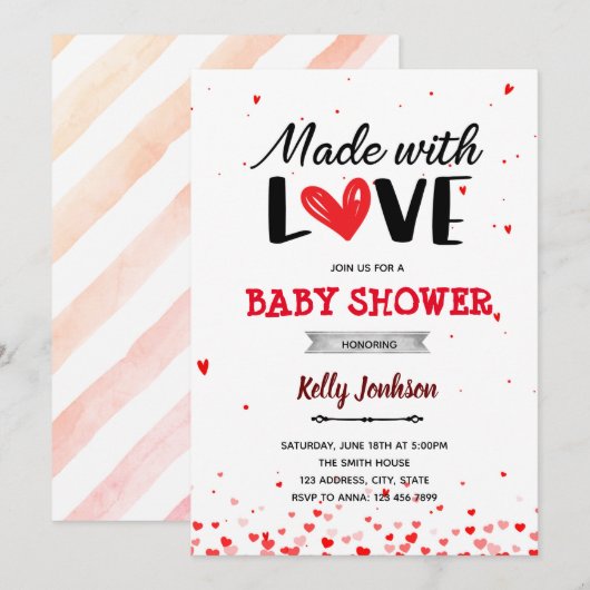 Gemaakt met liefde hart baby shower kaart (Voorkant / Achterkant)
