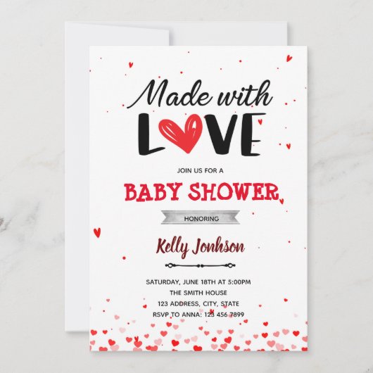 Gemaakt met liefde hart babyshower kaart (Voorkant)