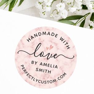 Gemaakt met liefde hart naam URL blush roze marmer Ronde Sticker