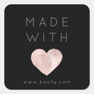 Gemaakt met Liefde Hart Roze Roze Webnaam Gewoon V Vierkante Sticker