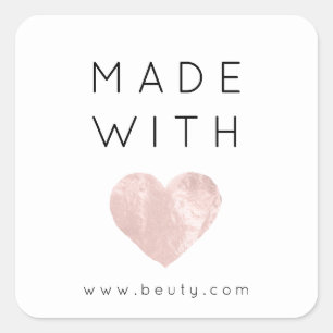 Gemaakt met Liefde Hart Roze Roze Webnaam Simply W Vierkante Sticker