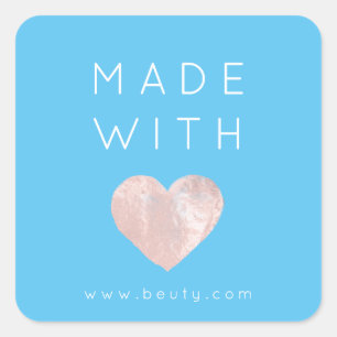 Gemaakt met Liefde Hart Roze Webnaam Gewoon Roos B Vierkante Sticker