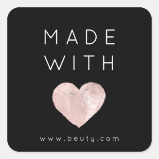 Gemaakt met Liefde Hart Roze Webnaam Gewoon Zwart Vierkante Sticker
