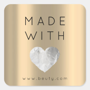 Gemaakt met liefde hart sepia gouden webnaam grijs vierkante sticker