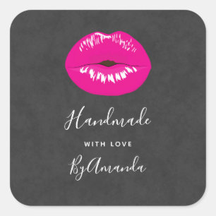 Gemaakt met Liefde Hot Pink Lips Glamoureus Vierkante Sticker
