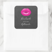 Gemaakt met Liefde Hot Pink Lips Glamoureus Vierkante Sticker (Tas)