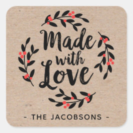Gemaakt met liefde Kraft Rustic Square Sticker