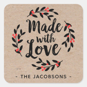 Gemaakt met liefde Kraft Rustic Square Sticker