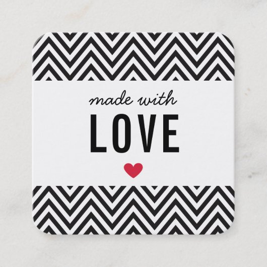 GEMAAKT MET LIEFDE leuke verpakking chevron] zwart Vierkante Visitekaartje (Voorkant)