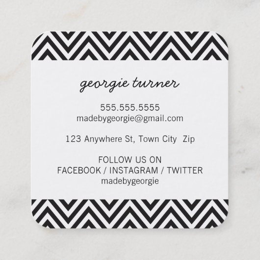 GEMAAKT MET LIEFDE leuke verpakking chevron] zwart Vierkante Visitekaartje (Achterkant)