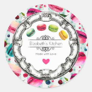Gemaakt met liefde macarons gebak keuken bakken ronde sticker