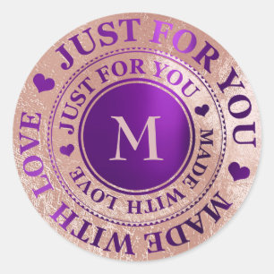 Gemaakt met Liefde Monogram Roos Gouden Amethist P Ronde Sticker