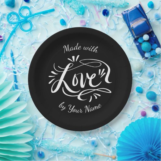 Gemaakt met liefde mooie hand geletterd zwart papieren bordje (Feest)
