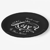 Gemaakt met liefde mooie hand geletterd zwart papieren bordje (Gekanteld)