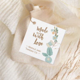 Gemaakt met Liefde Naaien Geborduurd Bloem Label