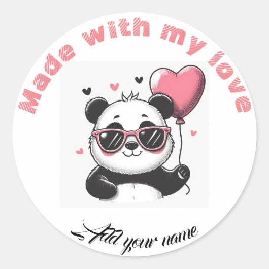 Gemaakt met liefde panda ronde sticker (Voorkant)