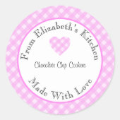 Gemaakt met liefde Pink Gingham Home gebakken cade Ronde Sticker (Voorkant)