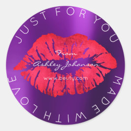 Gemaakt met liefde rode lippenstift Paarse make-up Ronde Sticker