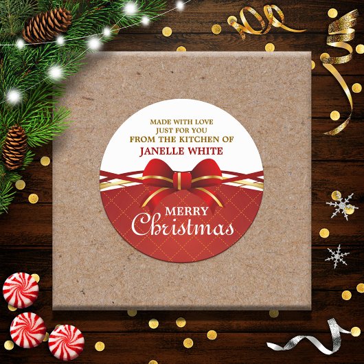 Gemaakt met liefde rode strik ronde sticker