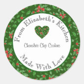 Gemaakt met liefde Rood en groen hulst huisgemaakt Ronde Sticker (Voorkant)